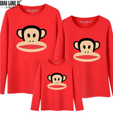 少郎仔品牌纯棉大嘴猴长袖T恤猴年全家亲子装纯色印花情侣装卫衣