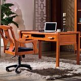 橡木实木书桌中式台式笔记本电脑桌简约书房办公学习写字桌1.4米