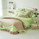 韩国田园公主风格床上用品绣花可爱纯棉斜纹花边被套床单四件套