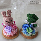玻璃罩永生花苔藓小兔小熊玫瑰保鲜花礼盒花盒送女友闺蜜生日礼物