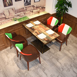 高档欧式皮艺奶茶店甜品店桌椅组合餐厅咖啡厅西餐厅木纹桌椅定制