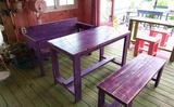 新款 定制彩色实木酒吧咖啡馆桌椅仿古做旧椅子桌子松木4人餐桌