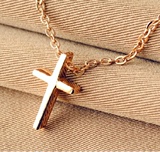 十字架钛钢玫瑰金项链14K克罗心欧美耶稣锁骨链项链情侣男女新款