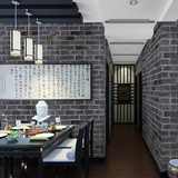 现代中式餐厅 3D仿古砖纹墙纸个性复古砖块 砖头灰砖青砖红砖壁纸