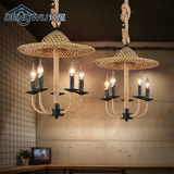 美式时尚复古风麻绳吊灯酒吧咖啡厅餐厅个性编织创意草藤吊灯吧台