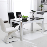 现代简约餐桌椅子组合五金黑白钢化玻璃餐台方形饭桌餐厅家具A836