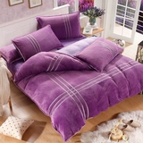 床上4四件套用品法莱绒珊瑚绒法兰绒加厚被套床单纯色简约1.8m1.5