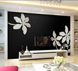 大型壁画浮雕3D立体时尚简约黑白 电视背景墙纸壁纸客厅 白色木兰