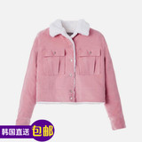 韩国正品潮牌代购直邮情侣女士CHARMS粉色白毛领灯芯绒夹克短外套