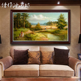 欧式古典风景油画山水客厅纯手绘横幅有框画乡村田园装饰画壁画
