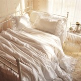 韩式公主风欧式床上用品四件套纯色白色贡缎全棉1.5/1.8m欧美风
