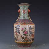 清乾隆哥釉粉彩花鸟瓶 古玩古董古瓷器