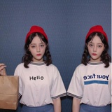 新款韩版圆领短袖T恤女装日系夏季原宿bf风宽松大码学生闺蜜装