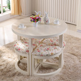 白色实木咖啡桌小户型餐桌椅组合橡木会客圆桌田园宜家休闲桌子