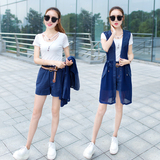 2016韩版时尚套装女显瘦三件套女装套装短裤小香风休闲职业装气质