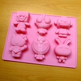 硅胶月饼冰格DIY巧克力蛋糕模具6连卡通奥特曼kitty机器猫手工皂