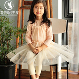 春秋韩版女童套装裙假两件打底衫+蕾丝网纱裙裤韩国儿童两件套