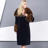 2015新款羊羔毛皮毛一体大衣女中长款羊剪绒皮草外套紫貂狐狸毛领