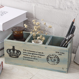 创意木质桌面可爱办公室用品遥控器收纳盒复古实木多功能笔筒包邮