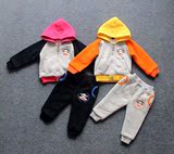 韩版童装男童女童宝宝秋冬装加厚加绒卫衣二件套1 2 3岁儿童套装