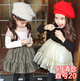 韩国女童装秋冬加绒加厚连衣裙高腰高领儿童公主裙子拼接宝宝纱裙
