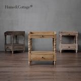 HC 欧美式乡村卧室橡木架原木床头柜 法式复古家具沙发边几 角柜