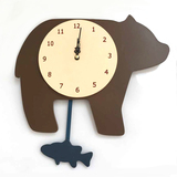 包邮欧式客厅钟表木制小熊钓鱼挂钟个性创意挂表田园钟表摇摆时钟