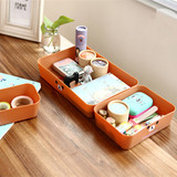 E日式抽屉收纳盒塑料整理盒长条形轻松熊桌面化妆品收纳杂物盒
