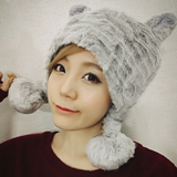 韩国仿兔毛毛可爱猫耳朵保暖帽子 秋冬季女士超萌大毛毛球绒绒帽