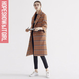 红袖2016冬装专柜正品新款女式格子羊毛呢子大衣外套女E6401D004