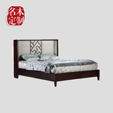 新中式实木床布艺婚床 样板房创意简约现代床 水曲柳新古典家具