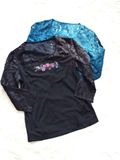 渔牌正品 F14C2001 镜中花 黑色/蓝色鞇丝绣花7分袖T恤 原价976