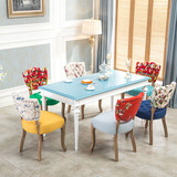 新古典实木餐椅美式复古乡村拉扣椅子地中海花色布艺椅子橡木餐椅