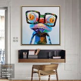 热销精选时尚创意青蛙动物油画手绘厚肌理客厅玄关儿童房餐厅挂画