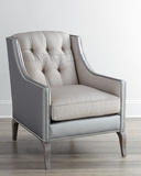 现货 法式美式新古典单人沙发椅 皮休闲椅 拉扣亚麻布艺实木家具