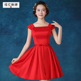 炫红新娘2016新款中国红婚纱短款包肩礼服新娘蓬蓬裙修身结婚礼服