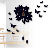 黑色创意墙贴蝴蝶贴纸平面瓷砖贴钟表贴书房卧室客厅背景贴壁挂钟