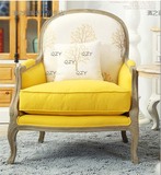现货法式棉麻刺绣单人沙发美式拼布复古做旧实木休闲椅绣花老虎椅