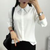 2015秋冬新款韩版加绒加厚双领白衬衫女长袖学生修身衬衣打底衫潮