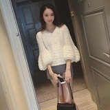 2016秋冬新款韩版宽松灯笼袖短款套头毛衣女纯色针织上衣显瘦