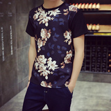 2016时尚韩版潮男士印花短袖t恤 夏季新款男式圆领大码打底半袖衫