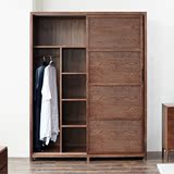 传统美式实木大衣柜日式橡木胡桃色卧室衣橱储物柜组合移门大衣柜