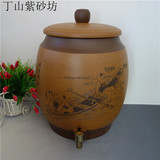 紫砂水缸粗陶储水罐陶瓷饮水机净水器麦饭石水缸 送木架