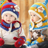 韩版冬季儿童帽子宝宝毛绒帽婴儿毛线帽冬针织帽围巾围脖手套童帽