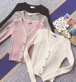 包邮2016春秋韩版纯色长袖单件修身短款针织开衫单排扣毛衣外套女