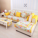 韩式棉布艺防滑沙发垫黄色坐垫简约现代四季通用皮沙发巾套罩定做