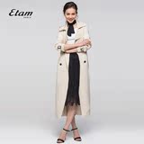 艾格Etam2016春装纯色双排扣长款风衣外套女160134057