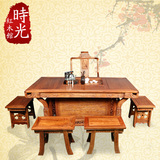 仿古全实木功夫茶桌椅组合 中式古典雕花茶桌椅茶台 花梨木茶几