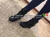 意大利正品代购PRADA普拉达 黑色牛皮坡跟短靴 系带高帮女鞋
