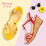 Daphne/达芙妮夏季新款女鞋 高坡跟甜美T型绑带防水台露趾凉鞋